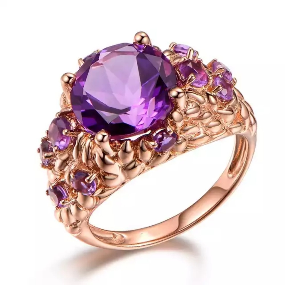 New Beautiful Rose Gold Amyethyst Ring